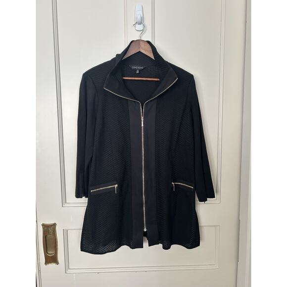 Ming Wang Full Zip Tunic Style Knit Sweater Womens Size Large Black Classic - Picture 1 of 9